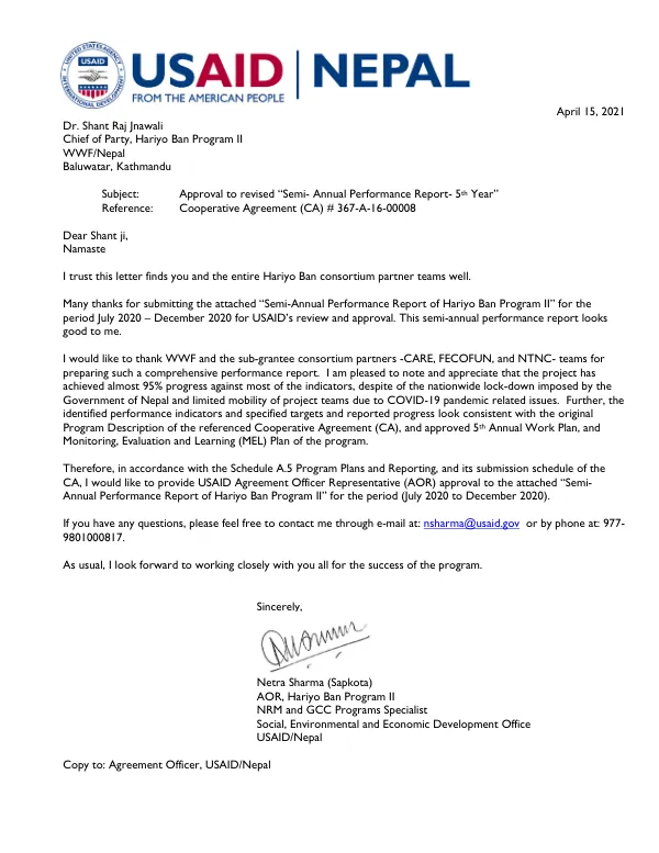 Semi-Annual Performance Report of Hariyo Ban Program II