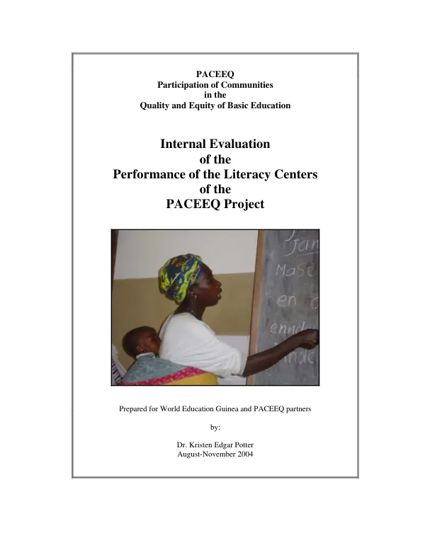 Internal evaluation of the performance of the literacy centers of the PACEEQ project