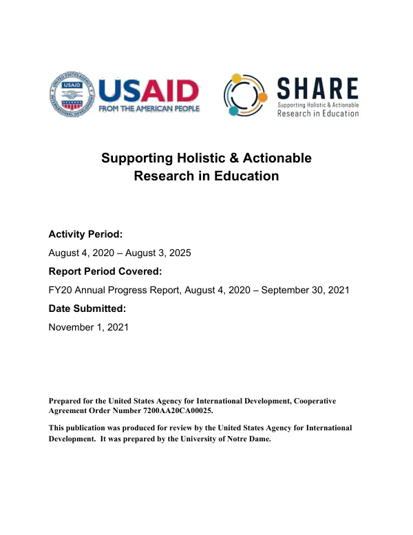 FY20 Annual Progress Report, August 4, 2020 – September 30, 2021