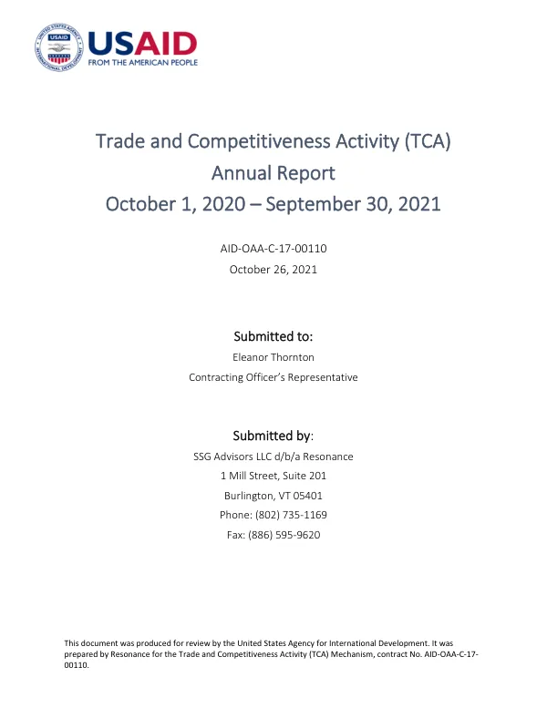 Trade and Competitiveness Activity (TCA) Annual Report October 1, 2020 – September 30, 2021