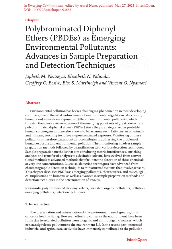 Polybrominated Diphenyl Ethers (PBDEs) as Emerging Environmental Pollutants: Advances in Sample Preparation and Detection Techniques