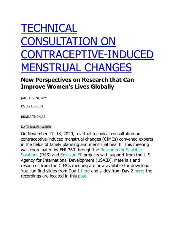 Technical Consultation on Contraceptive-Induced Menstrual Changes