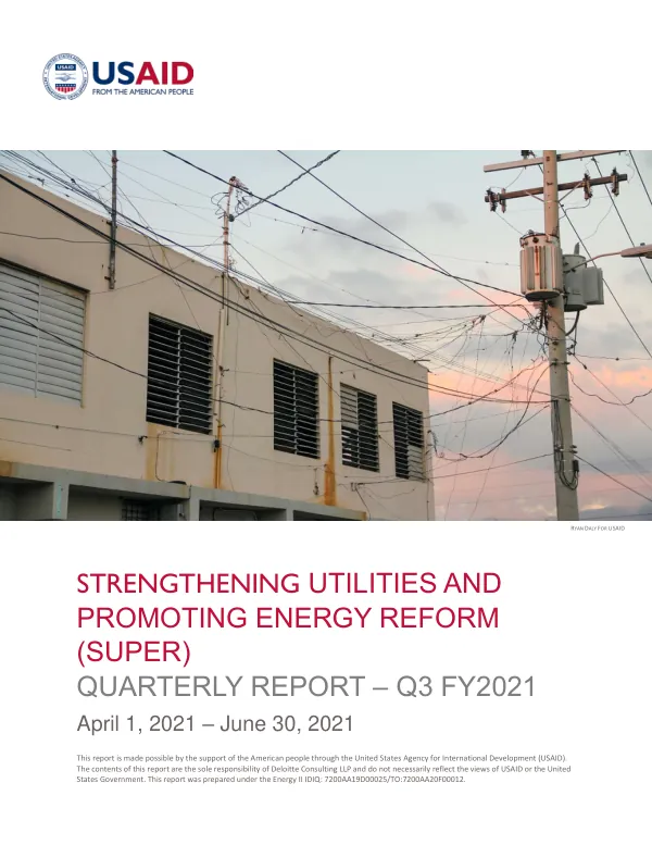 Strengthening Utilities and Promoting Energy Reform (SUPER) Quarterly Report – Q3 FY2021