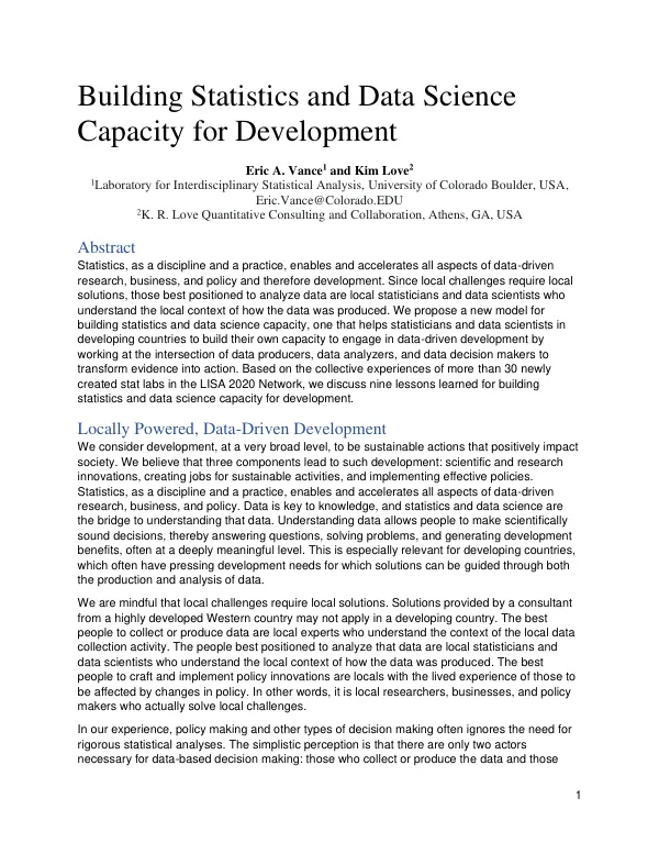 Building Statistics and Data Science Capacity for Development