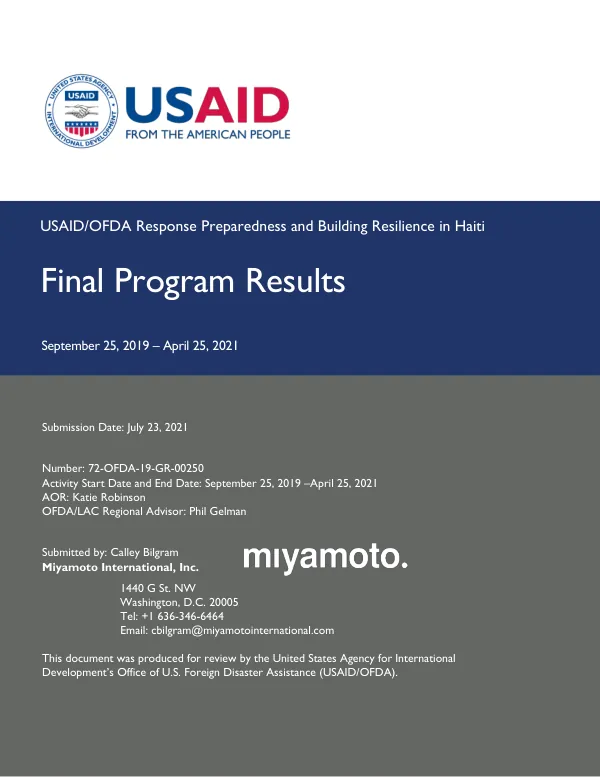 USAID/OFDA Haiti Response and Resilience Final Report
