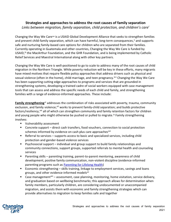 Strategies and approaches to address the root causes of family separation