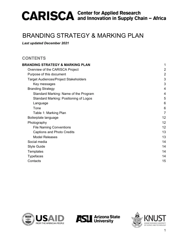 CARISCA BRANDING STRATEGY & MARKING PLAN