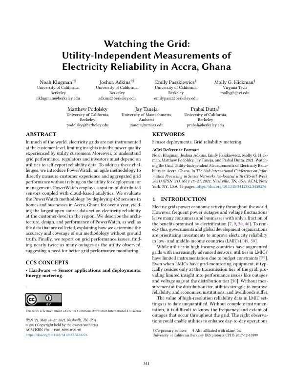 Watching the Grid: Utility-Independent Measurements of Electricity Reliability in Accra, Ghana