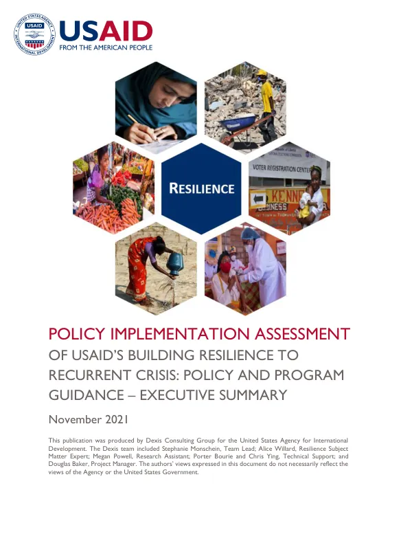Policy Implementation Assessment of USAID's Building Resilience to Recurrent Crisis: Policy and Program Guidance