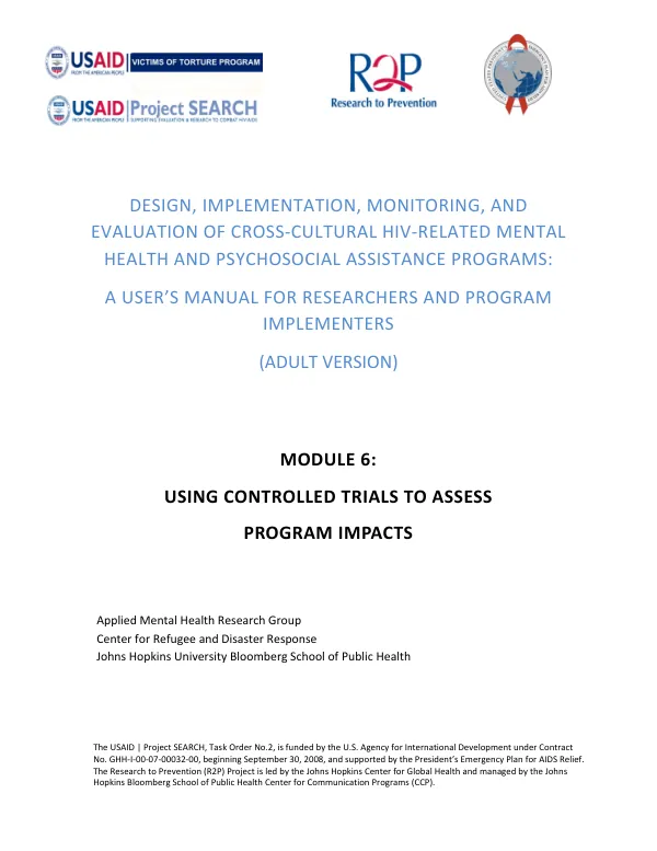 Design, Implementation, Monitoring, and Evaluation of Cross-Cultural HIV-Related Mental Health and Psychosocial Assistance Programs: A User’s Manual for Researchers and Program Implementers (Adult Version)