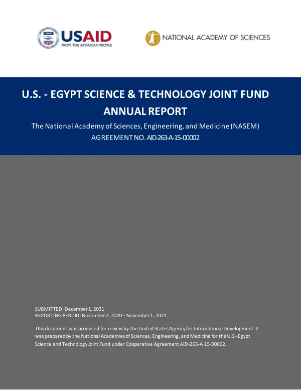 U.S. - EGYPT SCIENCE & TECHNOLOGY JOINT FUND ANNUAL REPORT
