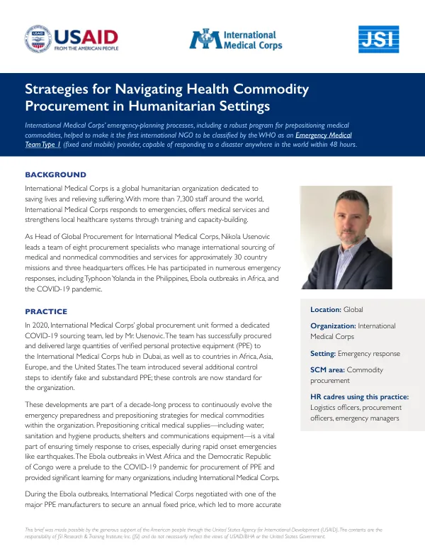 Strategies for Navigating Health Commodity Procurement in Humanitarian Settings