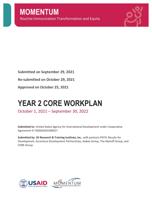 M-RITE Year 2 Core Workplan: Routine Immunization Transformation and Equity