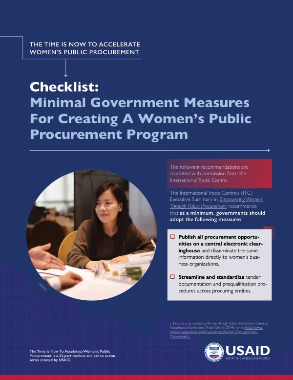 The Time is Now to Accelerate Women's Public Procurement: Checklist: Minimal Government Measures for Creating a Women's Public Procurement Program