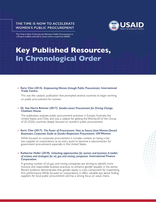 The Time is Now to Accelerate Women's Public Procurement: Key Published Resources