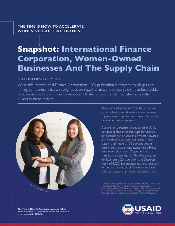 The Time is Now to Accelerate Women's Public Procurement: Snapshot: IFC, Women-Owned Businesses and the Supply Chain