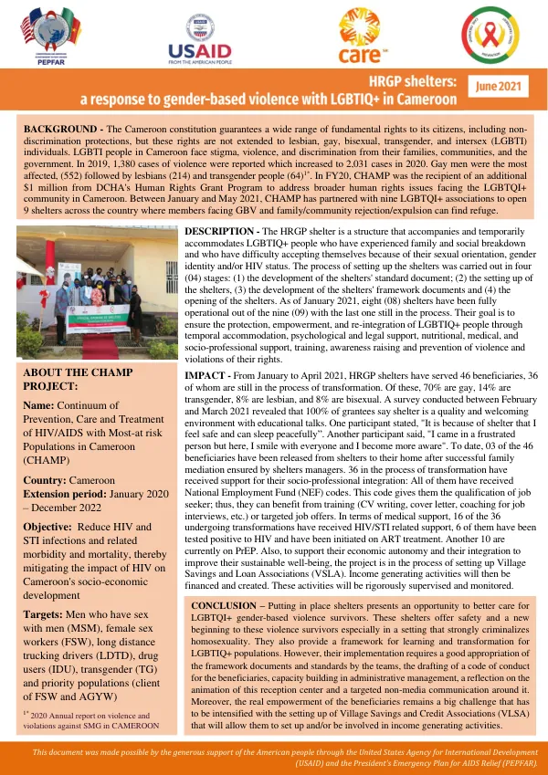 Final Report: HRGP shelters a response to gender-based violence with LGBTIQ+ in Cameroon