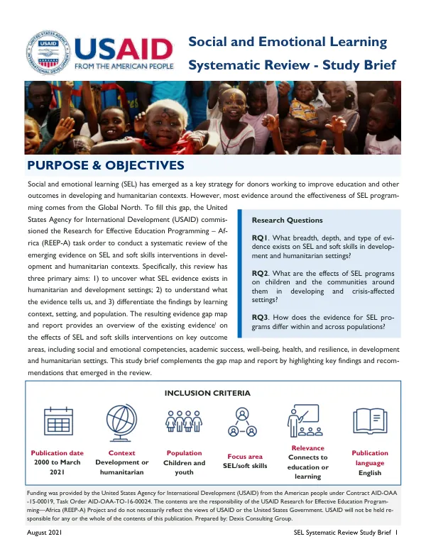 Social and Emotional Learning Systematic Review - Study Brief