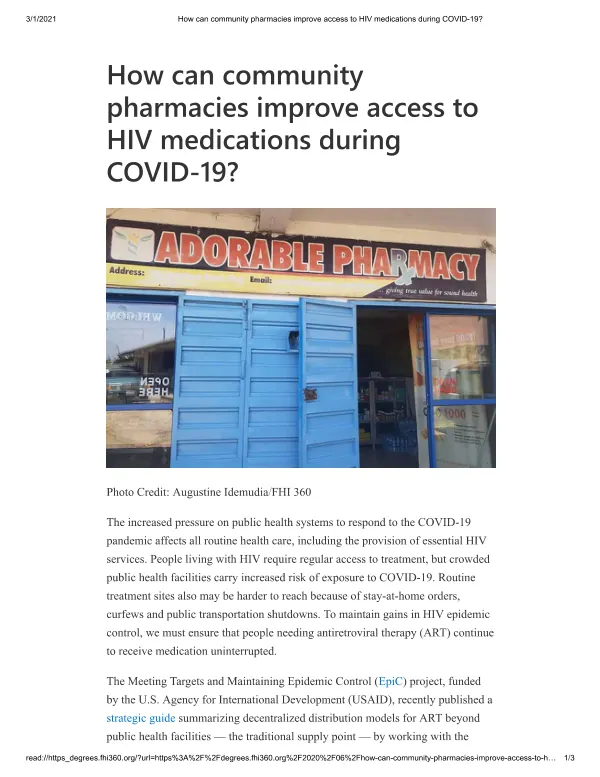 How can community pharmacies improve access to HIV medications during COVID-19
