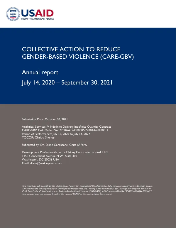 Collective Action to Reduce Gender-Based Violence (CARE-GBV) Annual Report July 15, 2020 – September 30, 2021
