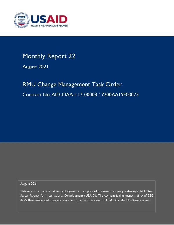 Monthly Report #22: RMU Change Management Task Order