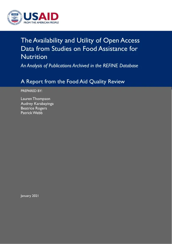 The Availability and Utility of Open Access Data from Studies on Food Assistance for Nutrition