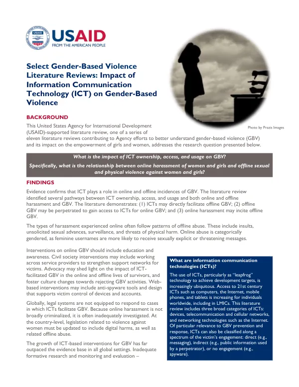 Select Gender-Based Violence Literature Reviews: Impact of Information Communication Technology (ICT) on Gender-Based Violence