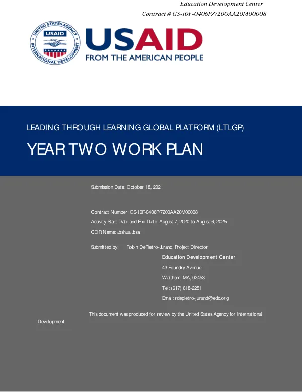 Leading Through Learning Global Platform (LTLGP) Year Two Work Plan