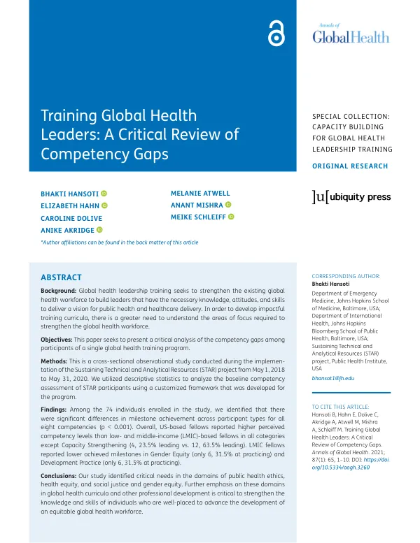 Training Global Health Leaders: A Critical Review of Competency Gaps