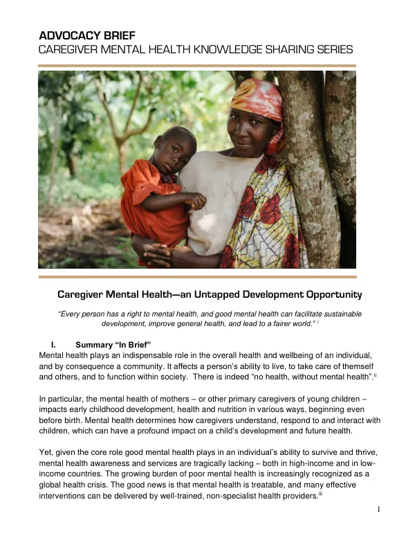Caregiver Mental Health—an Untapped Development Opportunity