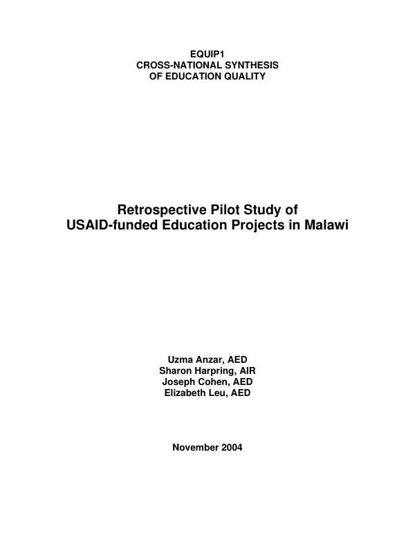 Retrospective pilot study of USAID-funded education projects in Malawi