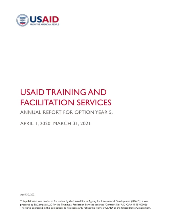 USAID Training and Facilitation Annual Report OY 5