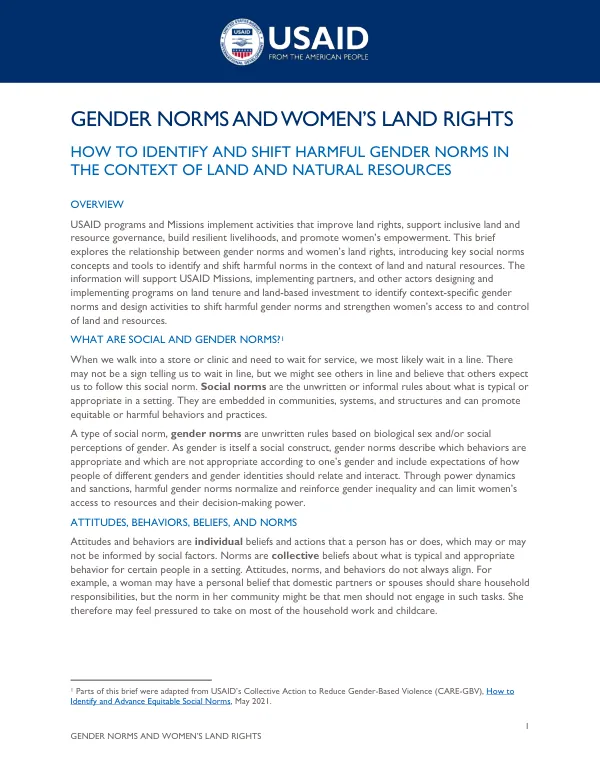 GENDER NORMS AND WOMEN'S LAND RIGHTS