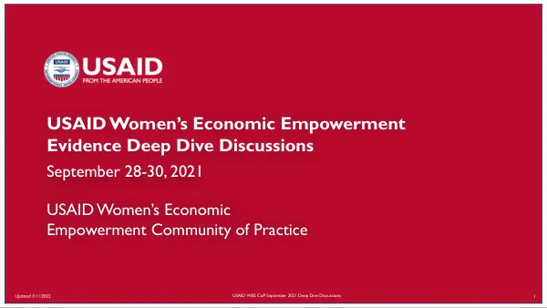 USAID Women’s Economic Empowerment Evidence Deep Dive Discussions