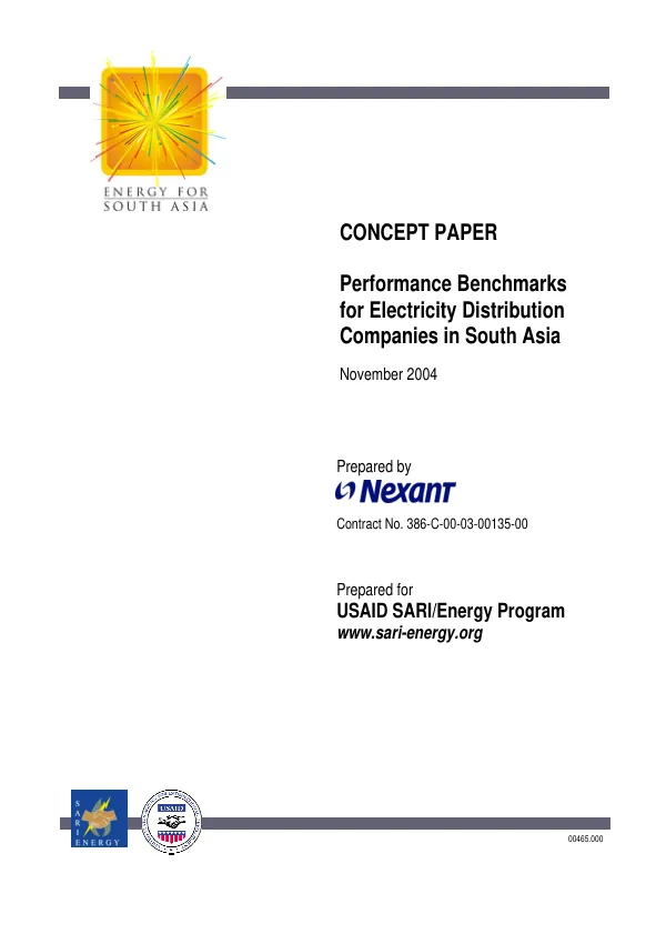 Concept paper : performance benchmarks for electricity distribution companies in South Asia