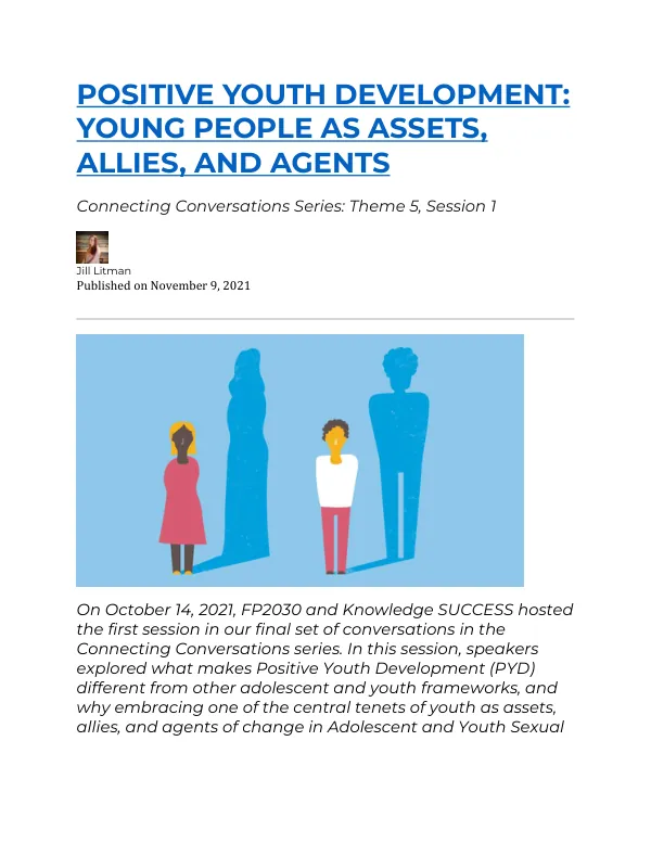 Positive Youth Development: Young People as Assets, Allies, and Agents Connecting Conversations Series: Theme 5, Session 1