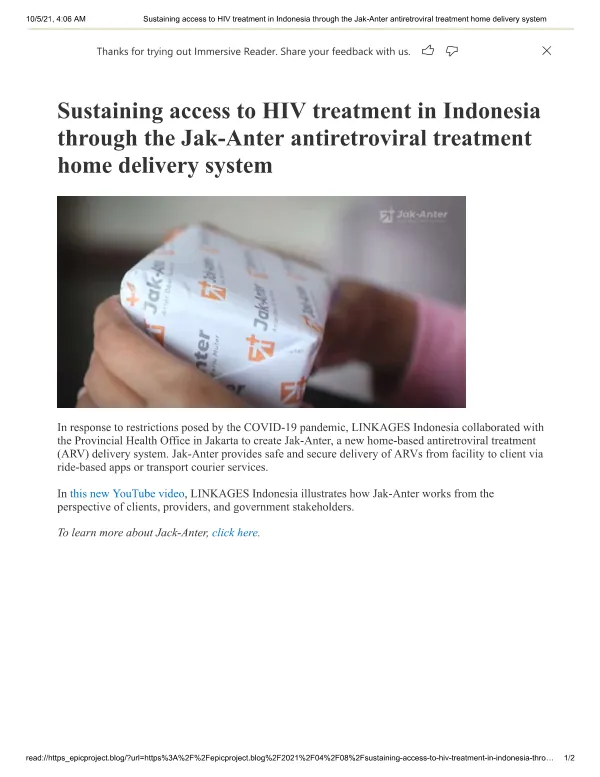 Sustaining access to HIV treatment in HIV treatment home delivery system