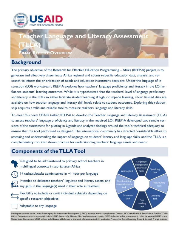 Teacher Language and Literacy Assessment (TLLA) Final Report Overview
