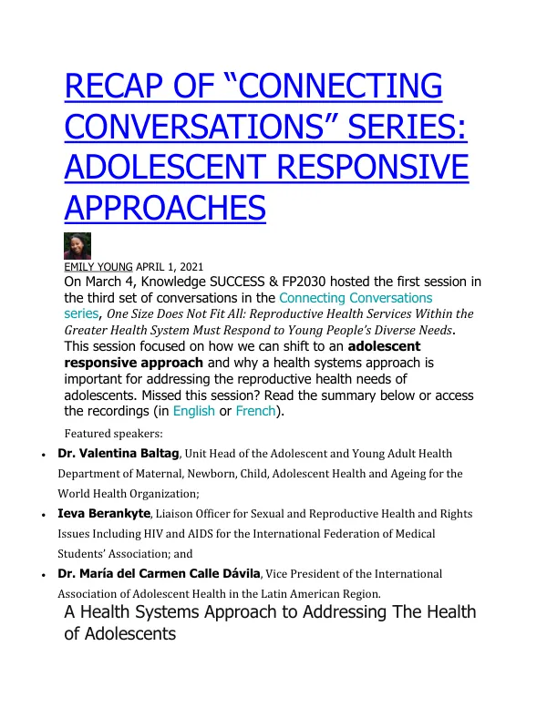 Connecting Conversations: Adolescent Responsive Approaches