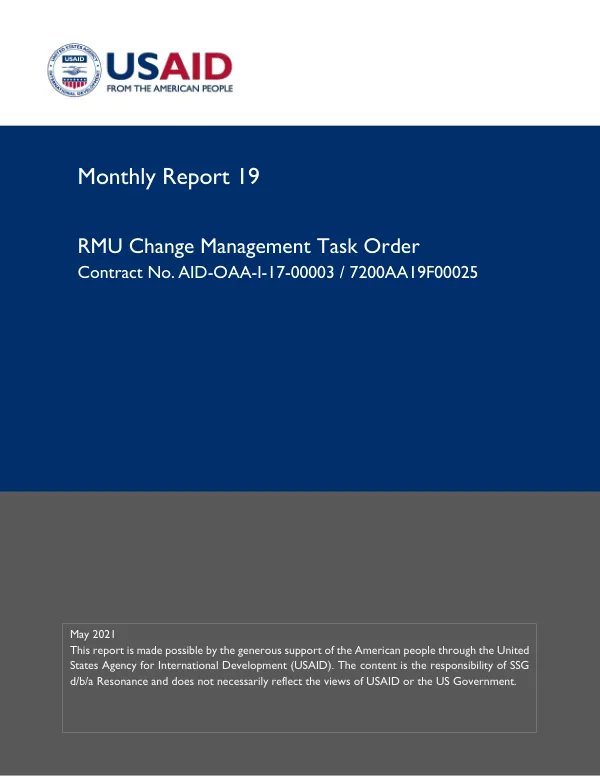 Monthly Report 19: RMU Change Management Task Order
