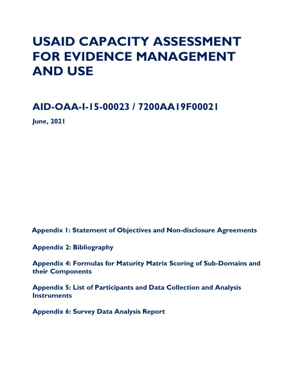 USAID Capacity Assessment for Evidence Management and Use