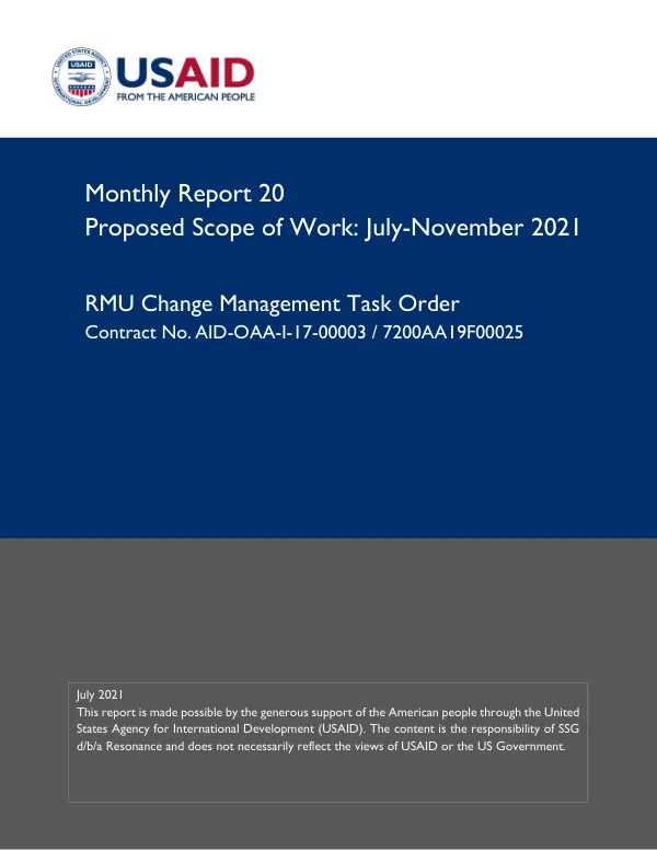 Monthly Report 20: Proposed Scope of Work for July-November 2021