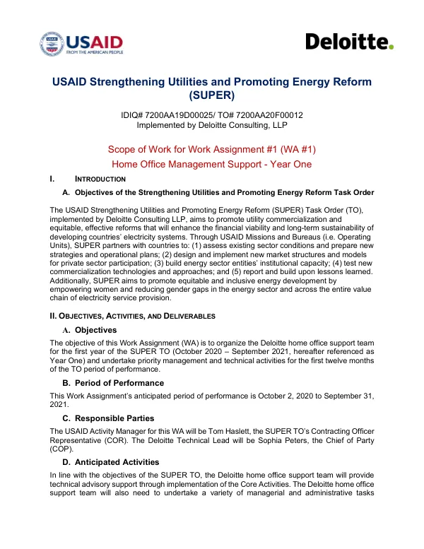 USAID Strengthening Utilities and Promoting Energy Reform (SUPER) Task Order
