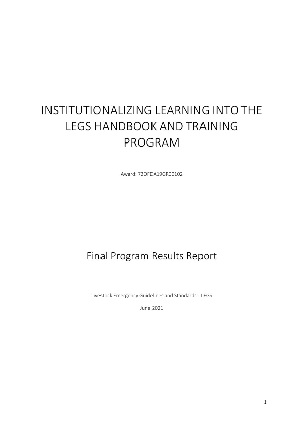 Final Program Performance Report: Institutionalizing Learning into the LEGS Handbook and Training Program