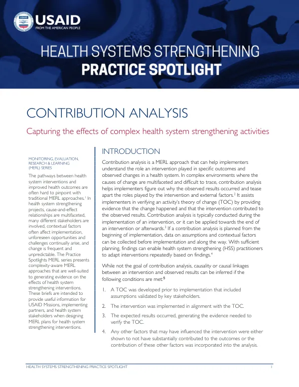 Health Systems Strengthening Practice Spotlight – Contribution Analysis: Capturing the effects of complex health system strengthening activities