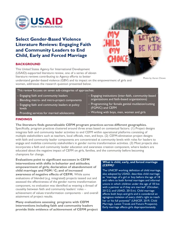 Select Gender-Based Violence Literature Reviews: Engaging Faith and Community Leaders to End Child, Early and Forced Marriage