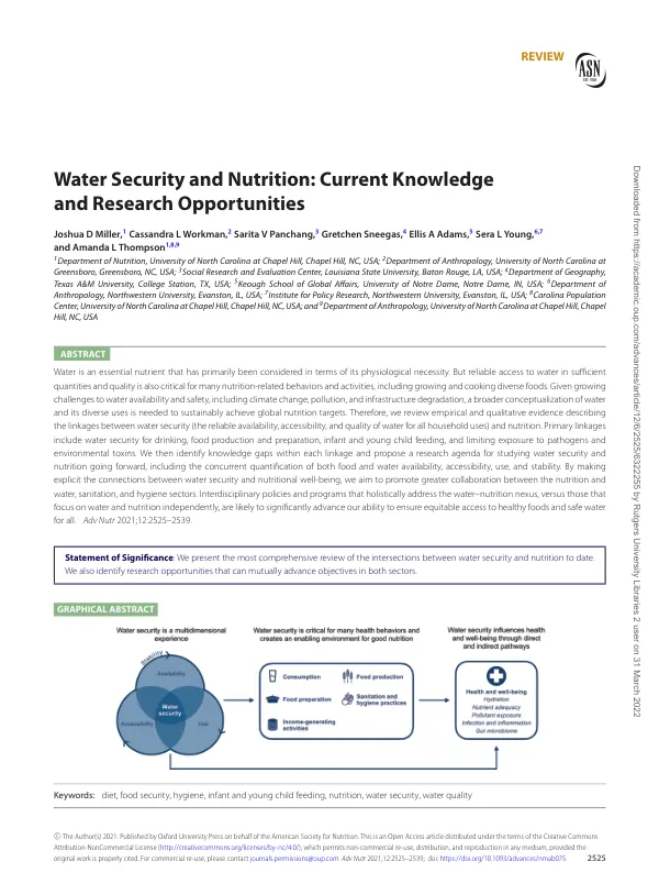 Water Security and Nutrition: Current Knowledge and Research Opportunities
