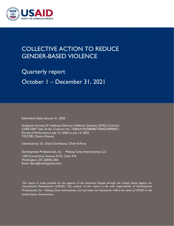 Collective Action to Reduce Gender-Based Violence Quarterly Report Oct 1 – Dec 31, 2021