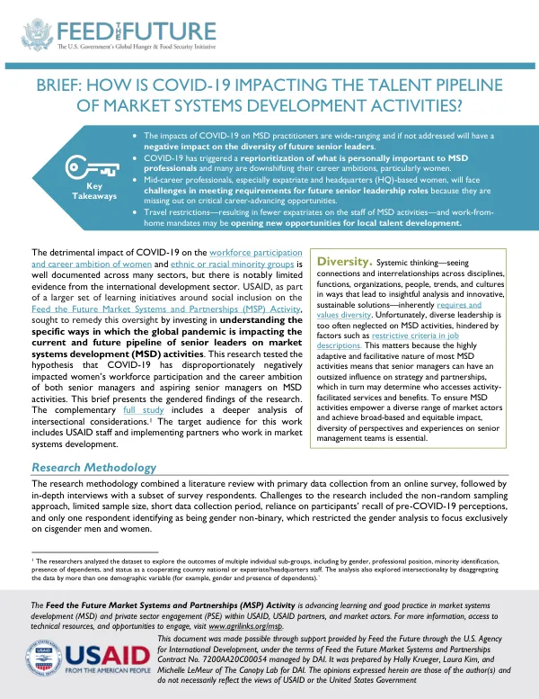 COVID-19 Impact on the Talent Pipeline of Market Systems Development Activities