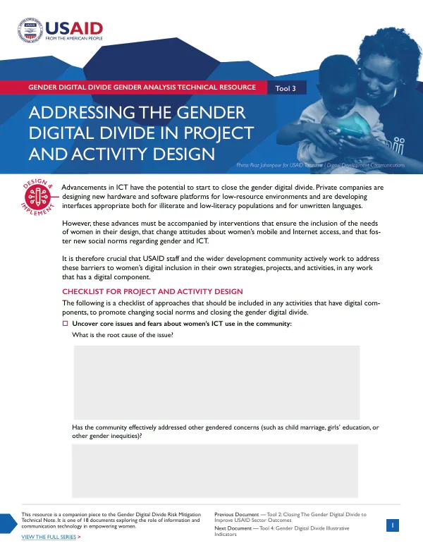 Gender Digital Divide Gender Analysis Technical Resource